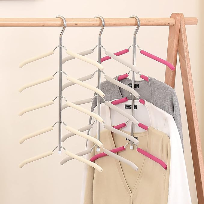 3 Pack 5 in 1 Hangers Blouse Tree Hangers Non Slip Space Saving Clothes Hanger Multi-Layer Clothes Hanger Stainless Steel Sweater Shirt Hanger Closet Storage Organizer(Grey)