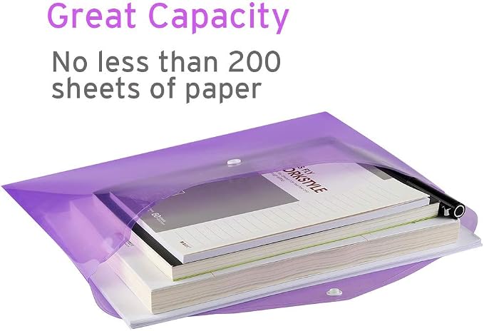 Sooez 6 Pack Folders Plastic Envelopes, Clear Plastic File Folder for Document, Letter A4 Size Poly File Envelopes with Label Pocket, Snap Button for Home Work Office Organizer, 6 Colors
