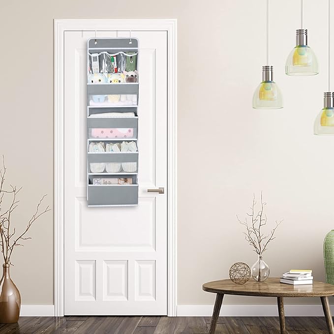 Univivi Door Storage Gray 2-Pack Door Hanging Storage Closet with 4 Large Pockets and 3 Small PVC Pockets Over Door Organizer for Cosmetics, Toys and Sundries…