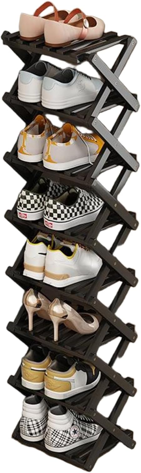 YYW Bamboo Shoe Rack, Foldable Vertical Free Standing Shoe Storage Shelf | Foldable design, Free standing for entryway or living room, Vertical shoe organizer, Space saving closet shelf