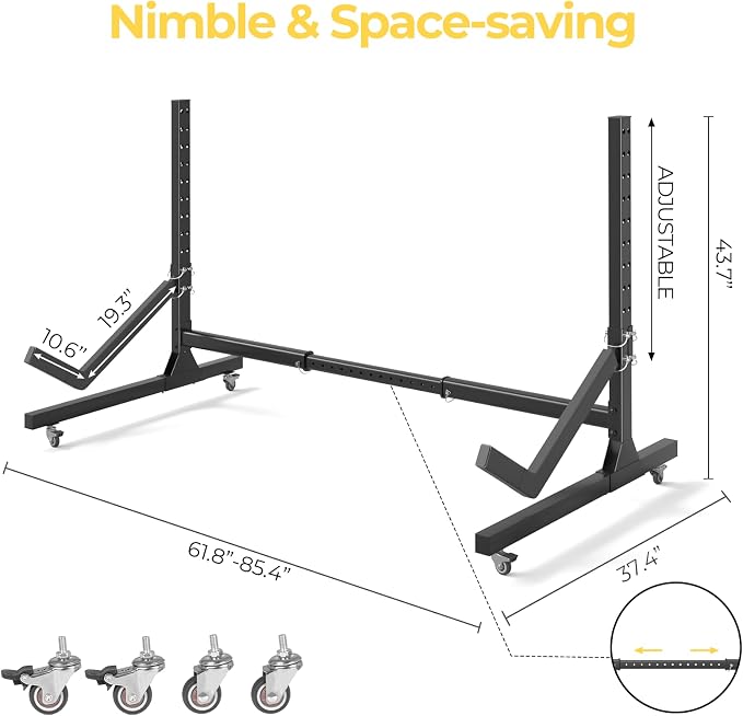 Freestanding Adjustable Kayak Storage Rack, 1 Side Kayak Bracket, Durable Kayak Rack with Lockable Wheels for Indoor, Outdoor, Garage, Shed, Dock