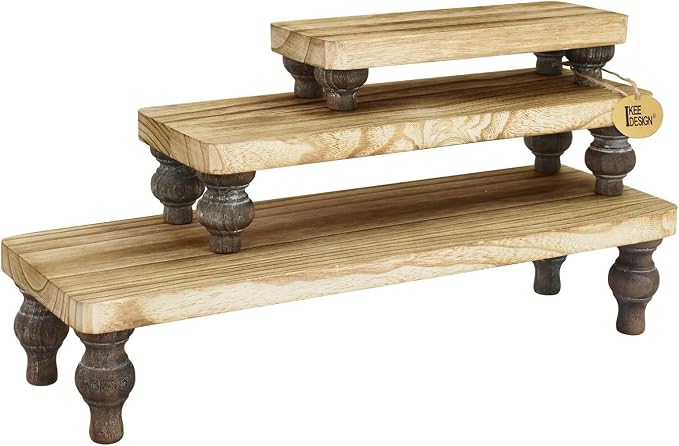 Ikee Design 3 Pcs Wooden Display Riser Stand, jewelry eyewear display stand | Display risers can be stacked in a tiered arrangement to display items. It's stackable for easy storage and portability.