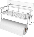 ESOW Paper Towel Holder Wall Mount with Shelf Self Adhesive, Brushed Nickel | SUS304 heavy-duty, fits jumbo rolls. Holds 11 lbs. Space-saving 2-in-1 for small bathroom, RV, camper, laundry
