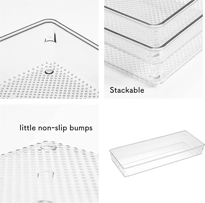 ihomecooker 3 Pack Large Clear Plastic Drawer Organizer Tray Cutlery Utensil Makeups Drawer Organizers 15" X 6"