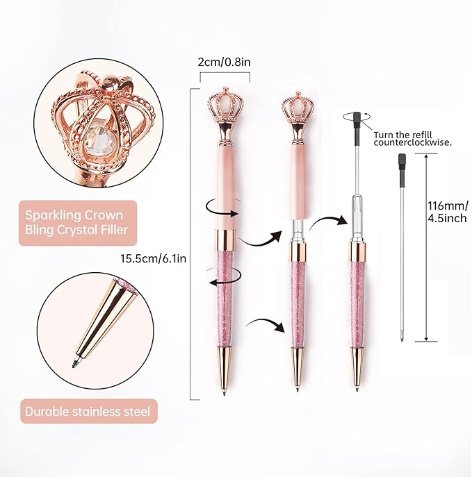 YOUMI Ballpoint pen, 6Pcs crown crystal metal pen, sparkling cute pen, Personalized Crystal Pens，Black Ink Glitter Diamond Pen for Note, Tab, Office School Stationery Supplies (set 8)