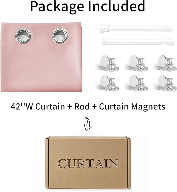 Vatge Door Curtains for Doorways Privacy, Magnetic Doorway Curtains with Rod, Temporary Door and Room Dividers for Bedroom/Hallway/Nursery, 1 Panel, W42 x L80, Pink