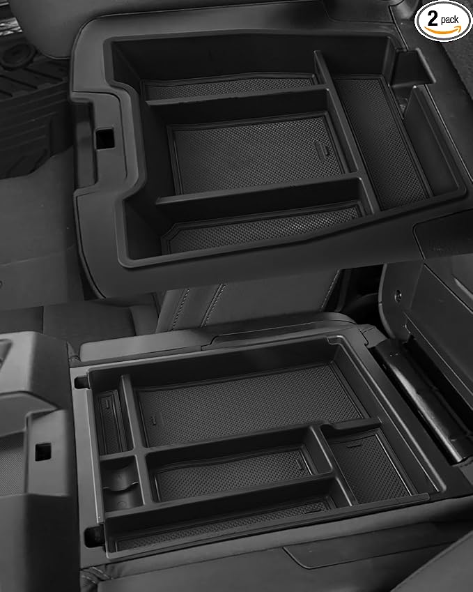 Silverado Sierra Center Console Organizer - Compatible with 2019-2026 Chevy Silverado/GMC Sierra 1500 - 2020-2026 Chevrolet Silverado/ Sierra 2500HD 3500HD - (Split-Bench Folding Seat) - 2 Pack Black