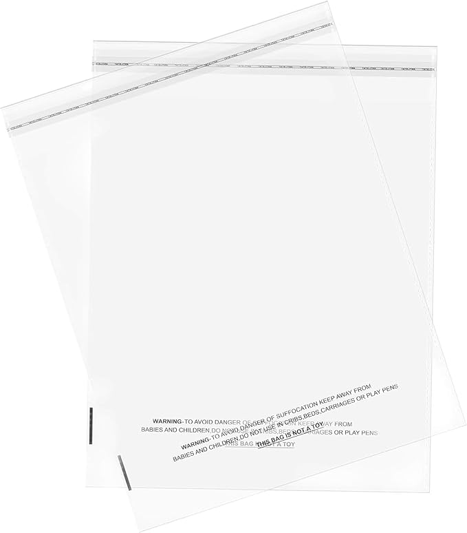 The Elixir Packaging 00 Count 11 x 14 Clear Poly Bag with Suffocation Warning Reclesable Transparent Plastic Tote Backpack Mailer Bag, Food Grade Material, 1.5 Mil Thickness