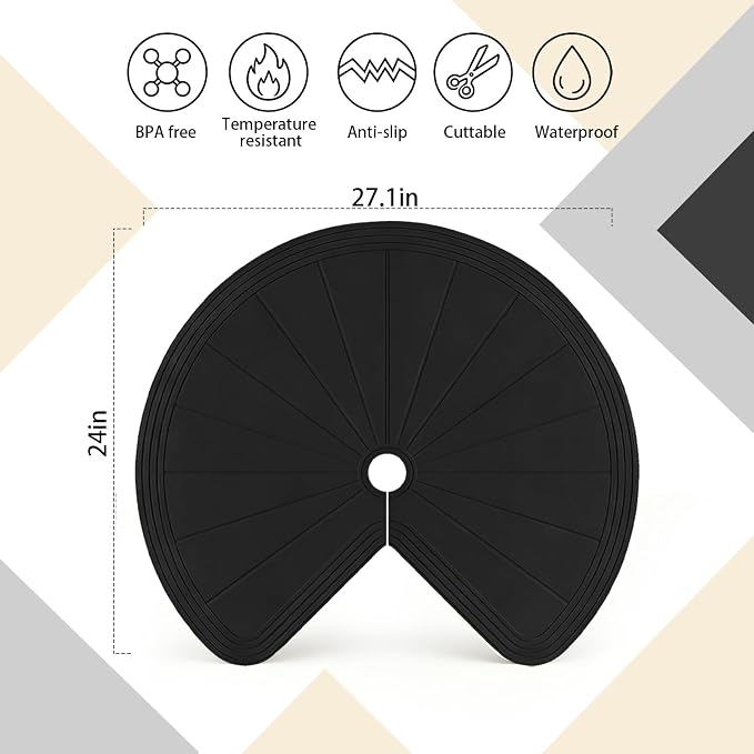 2 PCS Lazy Susan Shelf Liner,Silicone Waterproof Shelf Cabinet Liner,Non Slip Heat Resistant Lazy Susan Liners for Kitchen Cabinet (Black,27 Inch)