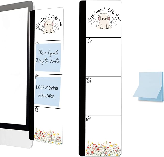 Monitor Memo Board Acrylic Sticky Note Holder Cute Music Ghost Office Desk Decor with 100 Self Stick Note Pads that Sound Like Fun Quote