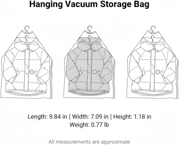 Clear Hanging Vacuum Storage Bag with Hook, Space Saver for Coats & Comforters, 35.4 x 27.6 In, Reusable Closet Organizer (1 Pack)