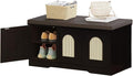 DINZI LVJ Shoe Storage Bench with Cushion, Entryway Bench with Seat & Doors | 2-Tier Cabinet Bench Fits 6 Shoes, Adjustable Shelves for Boots, Easy Assembly, Farmhouse, Bedroom, 39.4"W, Rattan, Espresso