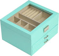 BOOVO Clear Lid Jewelry Box,3 Layers Jewelry Organizer Large Jewelry Storage Box with 2 Drawers,Jewelry Holder Organzier of Rings Earrings Necklace Bracelets for Women (Turquoise, 3 Layer)