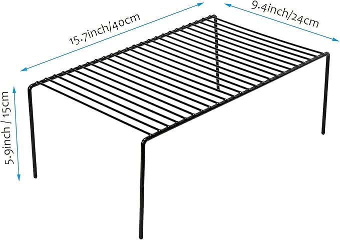 Kitchen Cabinet Shelf Organizer Set of 3, Large (15.7 x 9.4 inch) Metal Wire Pantry Storage Shelves, Dish Plate Racks for Cabinets, Freezer, Counter, Cupboard Organizers and Storage, Black