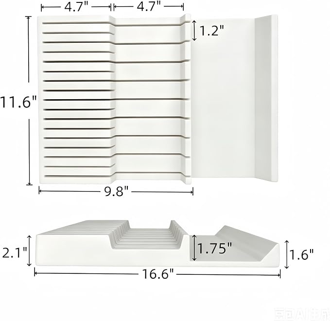 In-Drawer White Knife Block, 17-Slot Anti-Slip Space-Saving Storage | Fits Most Standard Drawers | Holds Up to 17 Knives| Smooth White Painted Frame | Secure Stable Knife Drawer Insert Organizer