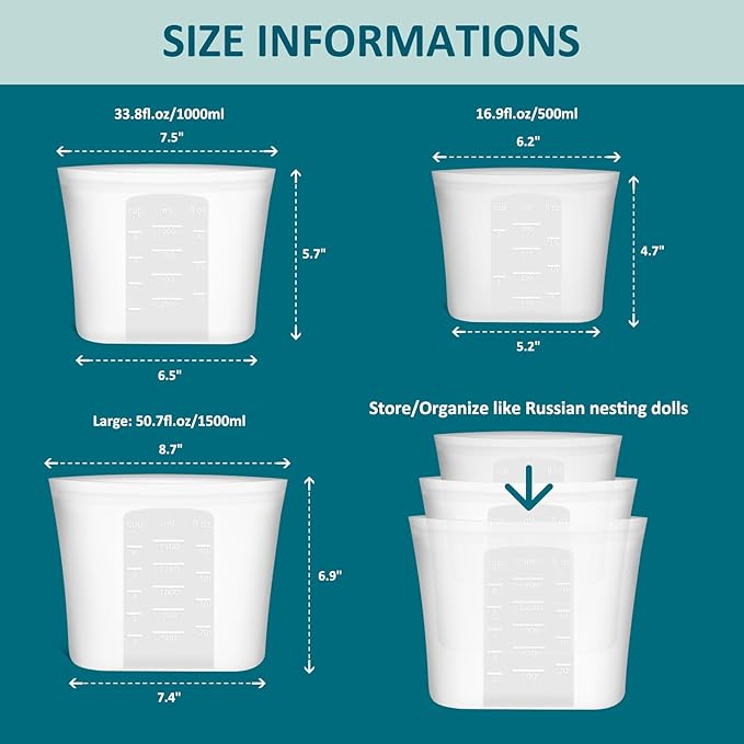 8-Pack Reusable Silicone Food Storage Bags, 100% Silicone Stand-Up Wide-Open Zip-Lock Reusable Storage Bags for Food, Freezer Microwave Oven Dishwasher Safe, Translucent, 4M 2S 2XS