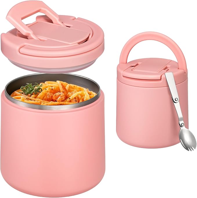 Itslife 20oz Vacuum Insulated Soup Thermo for Hot Food, Kids Lunch Container with Leakproof Buckle Lid, Wide Mouth Stainless Steel Food Jar with Spoon