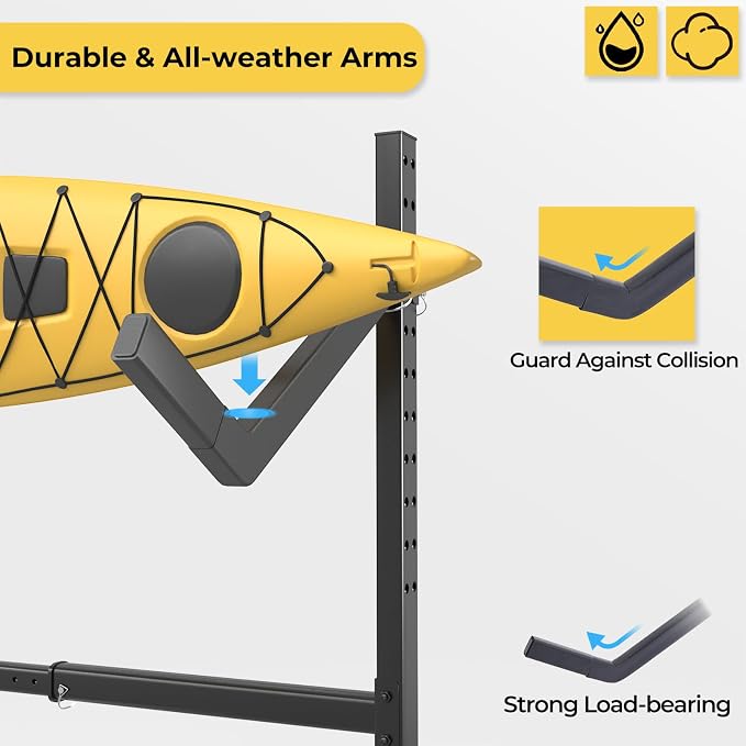 Freestanding Adjustable Kayak Storage Rack, 1 Side Kayak Bracket, Durable Kayak Rack with Lockable Wheels for Indoor, Outdoor, Garage, Shed, Dock