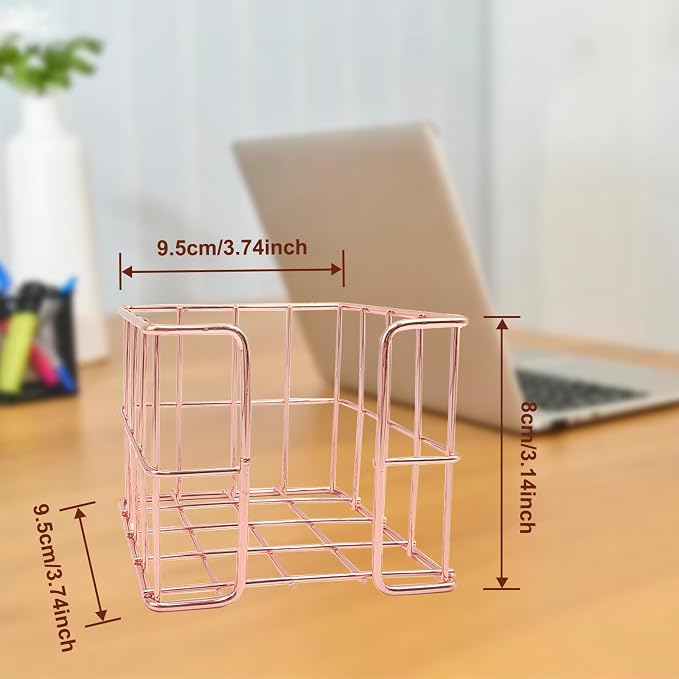 2 Pcs Post Note Holder Sticky Note Holder Notepad Holder Desk Organizer Cute Memo Note Cube Holder Mesh Memo Holder for Office Home School Desk Supplies (Rose Gold)
