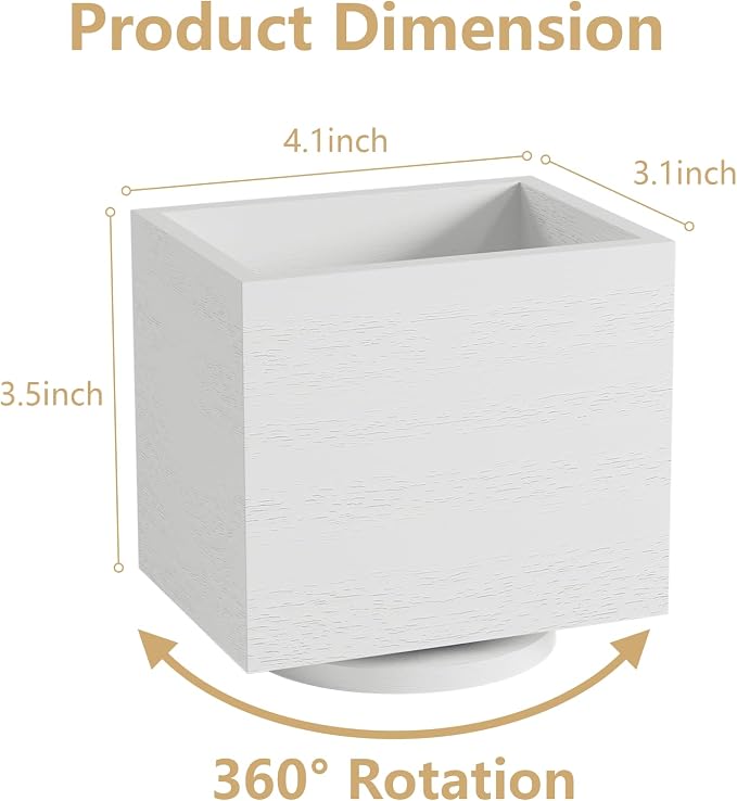 360° Rotating Remote Control Holder, Wooden TV Remote Holder for Table, Desk Organizer Caddy Media Storage Box for Living Room,Nightstand,Couch (White)