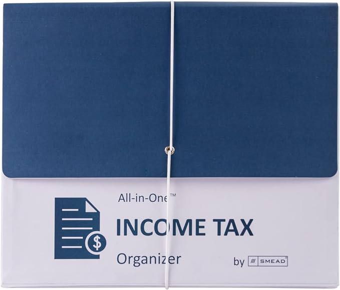 Smead All-in-One Income Tax Organizer, 12 Pockets, Flap and Cord Closure, Letter Size, Navy/White (70660)