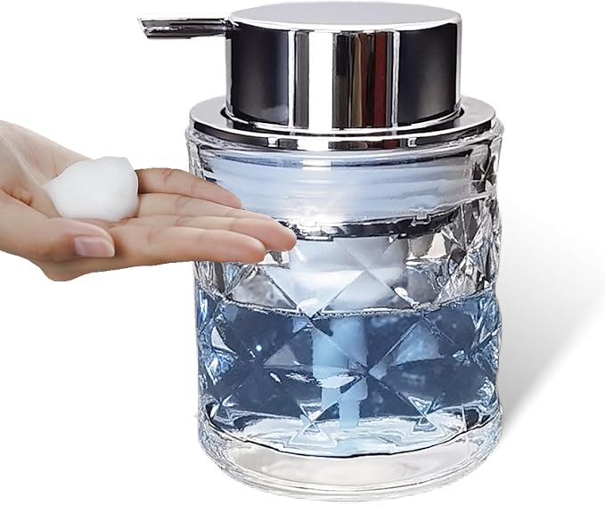Glass Hand Foaming Soap Dispensers with Silver Pump Refillable Hand Soap Dispenser for Bathroom Kitchen (1Pack-D881)