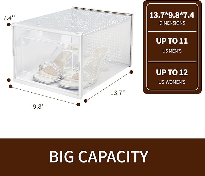 Shoe Storage Boxes, Stack Without Toppling Modular storage boxes combine freely for use in closets, under beds, hallways, and entryways. Space-saving. (Transparent, 6 Pack)