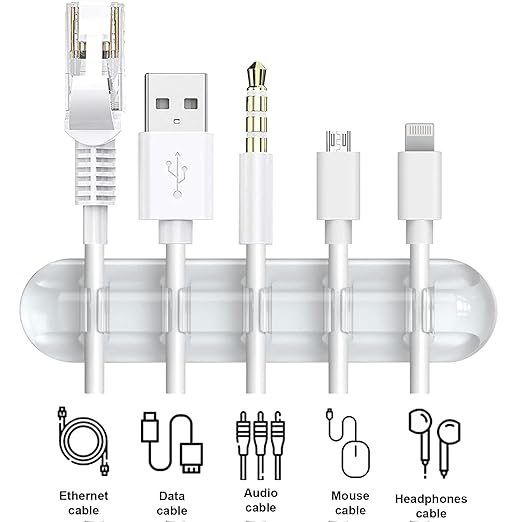 INCHOR Cord Organizer, Clear Cable Clips Cable Management, Cable Organizers USB Cable Holder Wire Organizer Cord Clips, 2 Packs Cord Holder for Desk Car Home and Office (5, 3 Slots)
