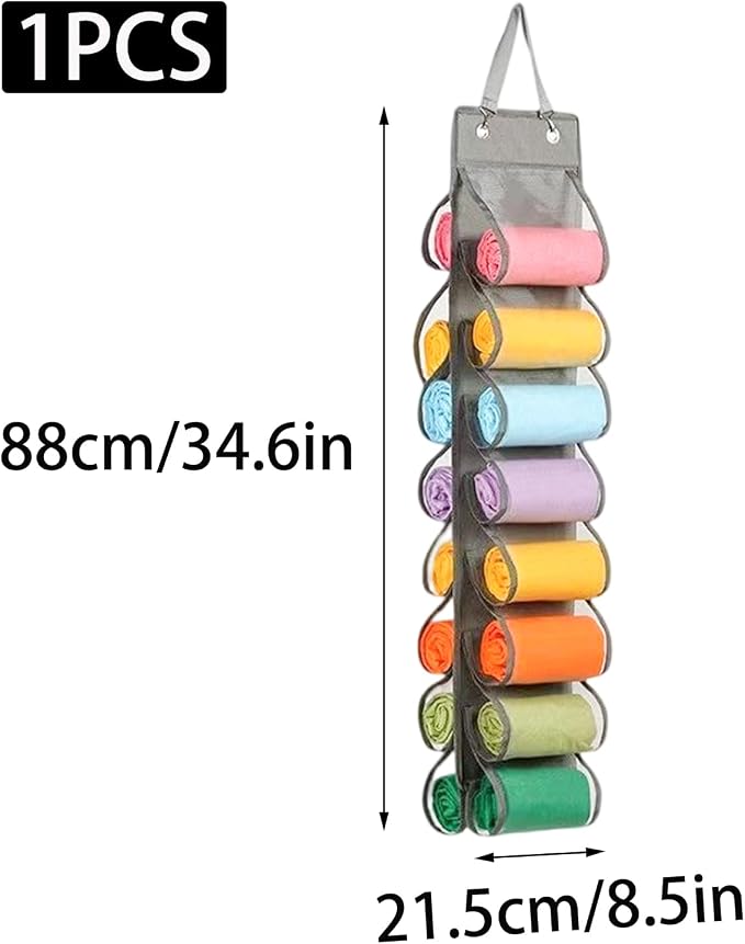 Legging Hanger Organizer 16 Pockets Hanging Closet, Gray | Foldable Fabric Hanging Shelf for Wardrobe Door Dorm, Space Saving Tank Top Scarf Jeans Tshirt Storage Organizer for Women