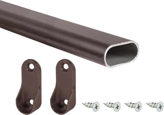 Outwater 48 Inch Oil Rubbed Bronze Aluminum Oval Closet Rod Kit, 1-3/16 Inch x 19/32 Inch Profile, Includes Matching Screw Mount Supports and Mounting Screws, Pack of 14