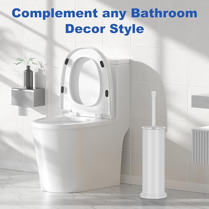 Toilet Brush and Holder Set：304 Stainless Steel Heavy Duty Toilet Bowl Brush，Removable Inner Bowl and Splash Protection，Bathroom Toilet Brush-Dense Bristles for Through Cleaning