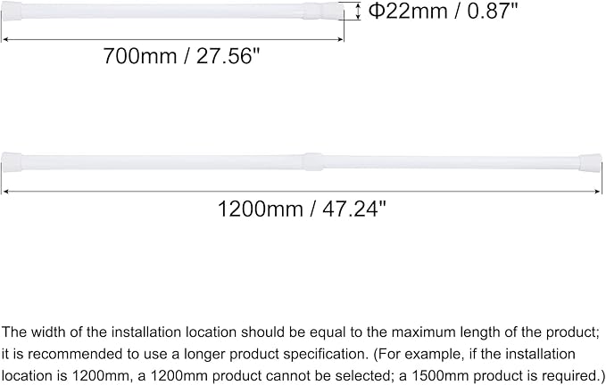 uxcell Tension Curtain Rod, Adjustable 28 to 47 inches, 0.75" Dia White Spring Tension Rod No Drilling Expandable Tension Rod for Doorway, Kitchen