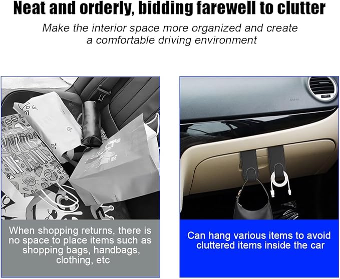 Bittwee 2PCS Car Glove Box Hooks Passenger Storage Hangers Black | Microfiber leather, snap-in install, hangs bags umbrellas, fits most cars SUVs and trucks, car interior accessories