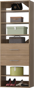 ROOMTEC Modular Closet System, 19.5" 2 Drawer Shelf Closet Tower Wall-Mounted Closet Organizer, Wooden Tower for Walk-In Closets, Wardrobe Storage Kit, Wood