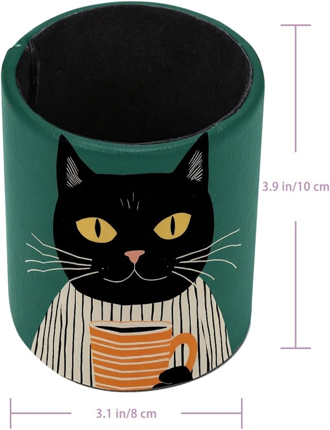 Funny Cat Pen Holder Pencil Organizer for Desk, 3.1” x 3.1” x 3.9” Pencil Cup Office Supplies, Large Capacity Cute Pen and Makeup Brush Holder for Desktop, Home, School