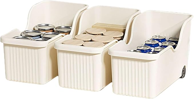 Pull Out Cabinet Organizer Bin with Roll Wheels, Kitchen Bathroom Cabinet Under Sink Organizer and Storage, Multi-Use Cabinet Organizer Basket for Pantry Shelves