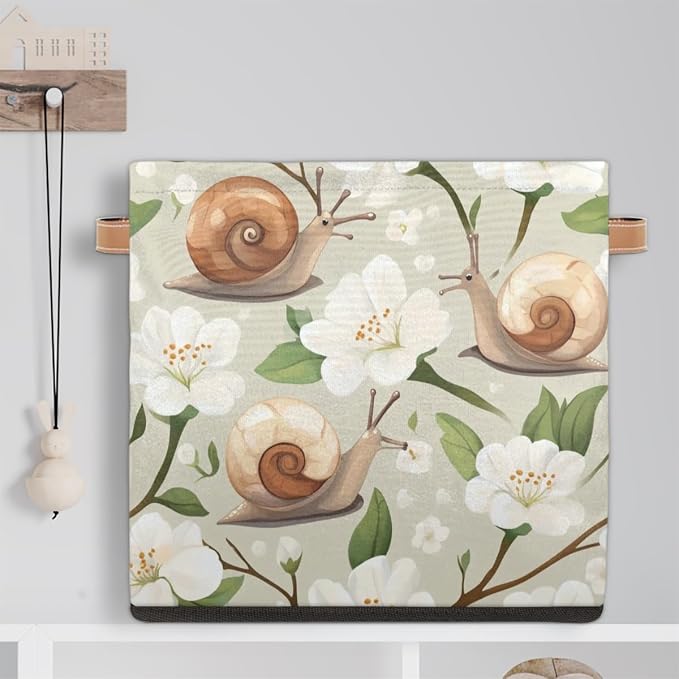 TropicalLife Floral Snail Storage Cube, 13 Inch Fabric Cube Storage Organizer Bin for Shelves Clothes, Decorative Foldable Storage Boxes