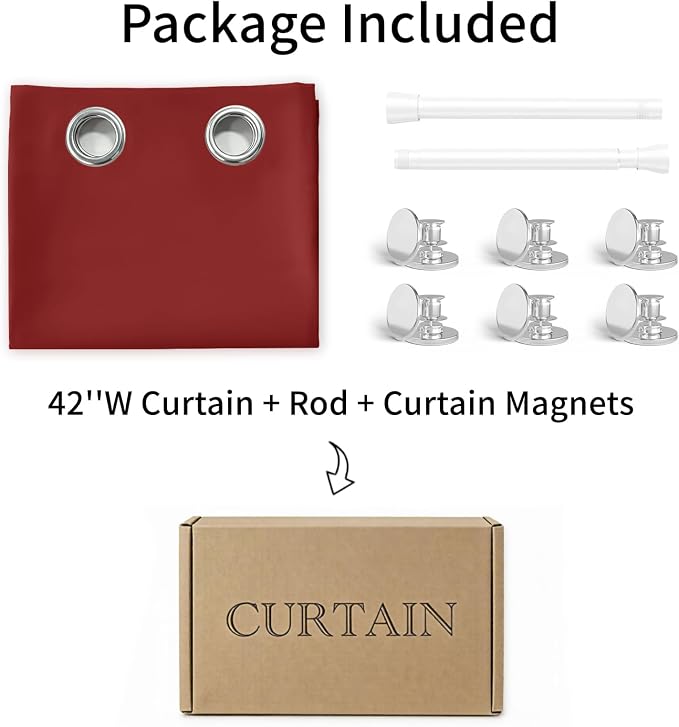 Vatge Magnetic Door Curtain with Rod, Closet Curtain for Open Closet, Temporary Door for Pantry and Hallway, 1 Panel, W42 x L80, Christmas Red