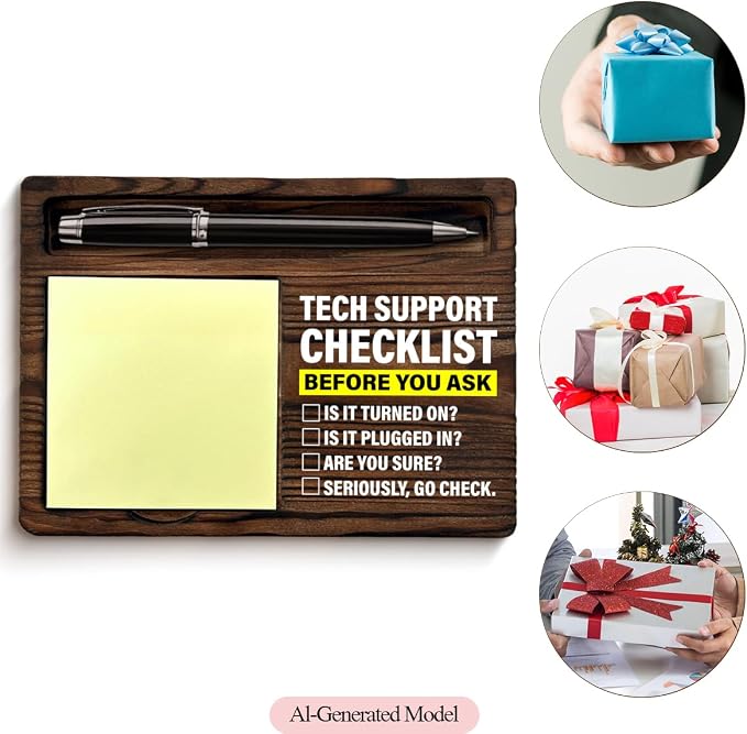 Tech Support Gifts for Women Men, Funny Gifts for IT Tech Guy Lovers Programmer Techies Checklist Before You Ask Sticky Note Holder Computer Office Desk Decor