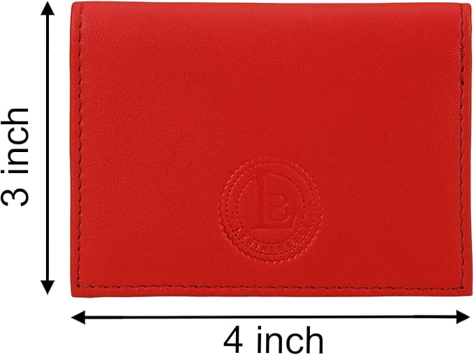 Leatherboss Slim Thin Leather Credit Card Id Mini Wallet Holder Bifold Driver's License Safe (Red)