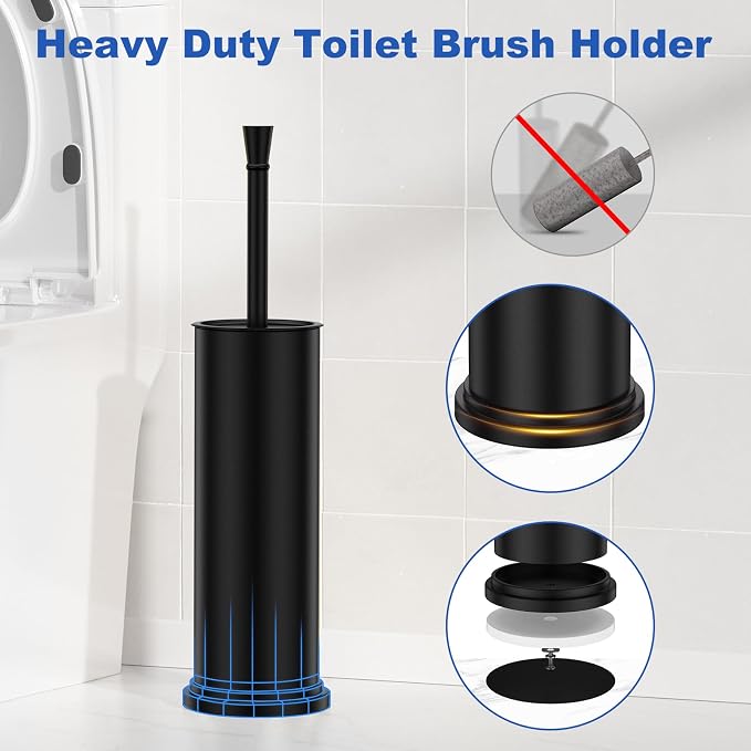 Toilet Brush and Holder Set：304 Stainless Steel Heavy Duty Toilet Bowl Brush，Removable Inner Bowl and Splash Protection，Bathroom Toilet Brush-Dense Bristles for Through Cleaning