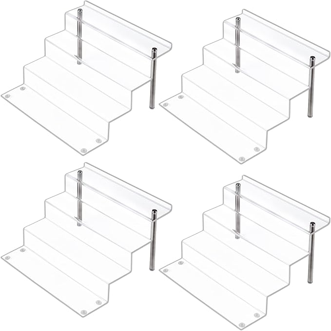 12 X 9 in Acrylic Display Risers Shelf for Pops Figures, Clear 4-Step Display Stand for Display Or Collection (large-4 pack)