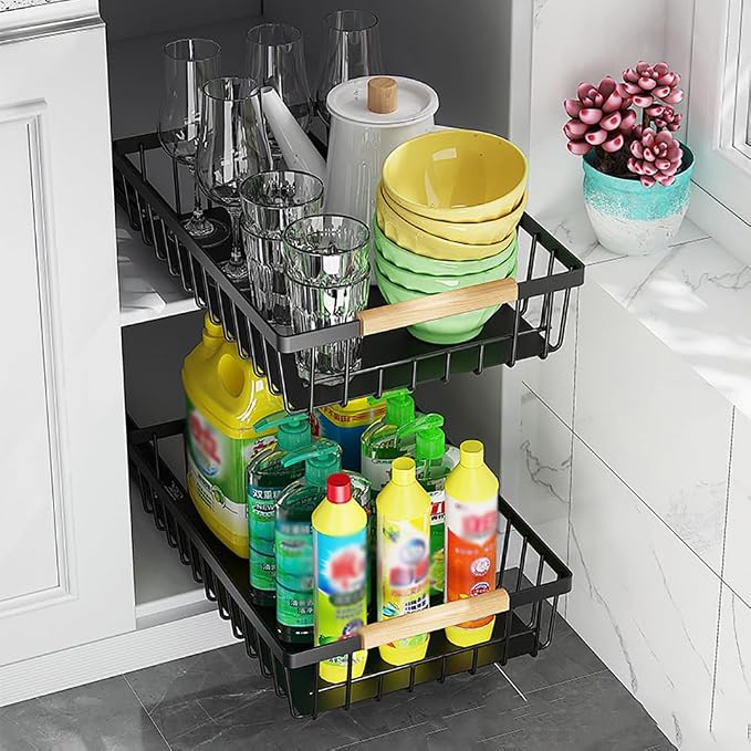 Pull Out Cabinet Organizer, Multifunctional Sliding Mesh Cabinet Basket, No Drill Pull Out Shelf Storage Drawer for Kitchen Bathroom Home Pantry