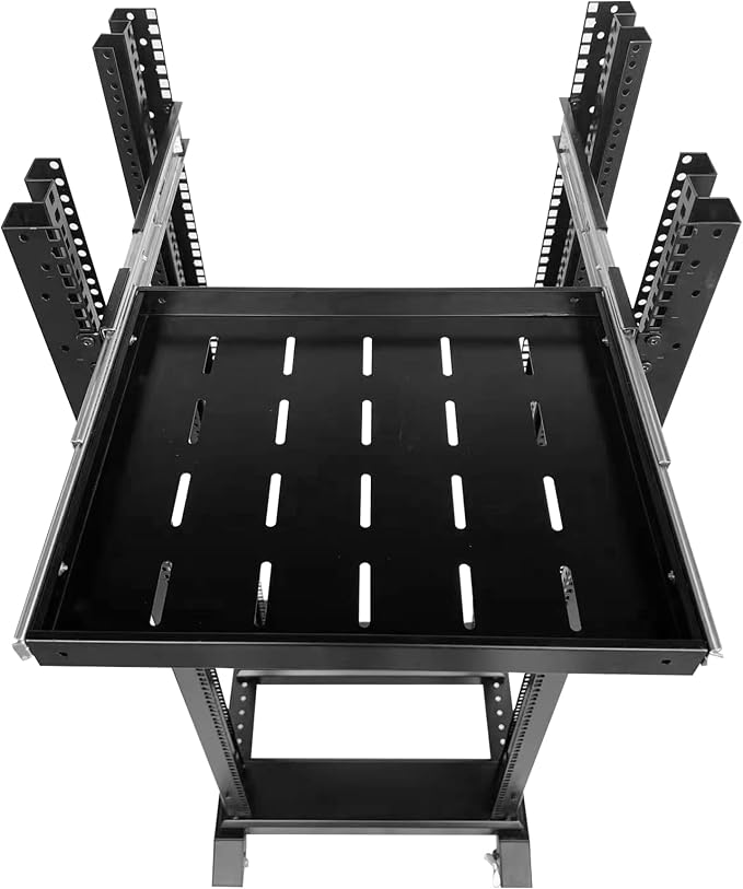 Keyboard mount-1U Sliding Shelf 19in Mount Keyboard Shelf Tray 4 Post Rack Mount Adjustable Depth 13.75 to 21.75inch for 19" Server Network Rack&Cabinet (Rack drawer-350)