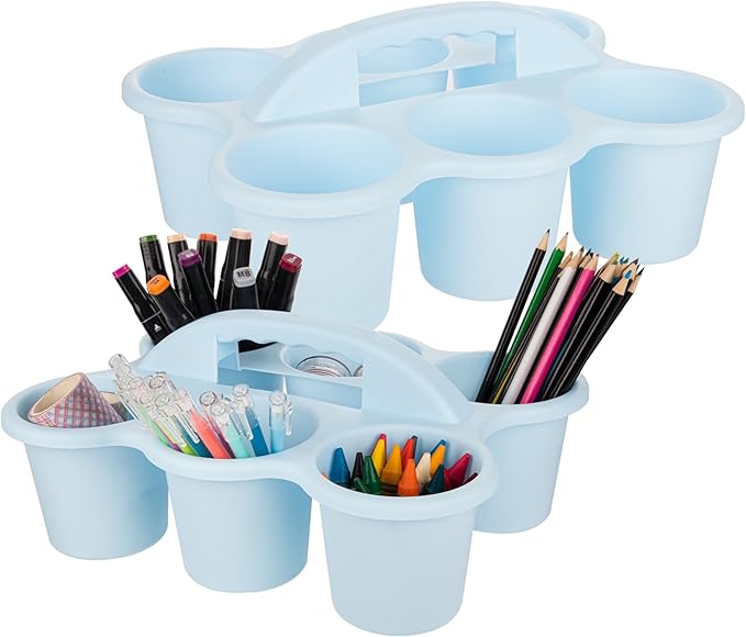 2 Pack Classroom Caddy For School,Kidsroom,Pencil Holder,Plastic Cup Caddy for Drink Delivery (Blue)