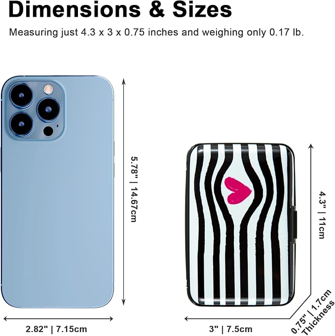 Credit Card Holder for Women Men RFID Blocking Wallet Small Business Metal Slim Mini Aluminum Hard Case (Black White Striped Heart)