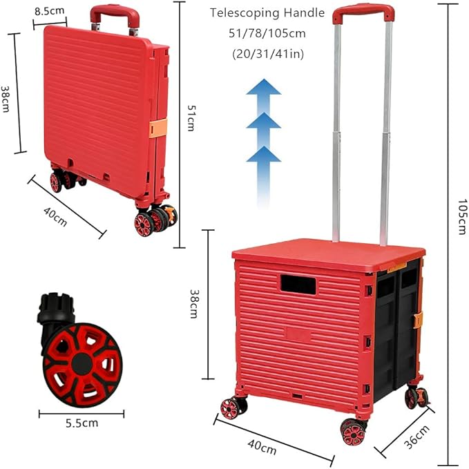 Quick Utility Cart Four -Rotate Wheeled Collapsible Handcart with Durable Heavy Duty Plastic Telescoping Handle for Travel Shopping Moving Luggage Office Use