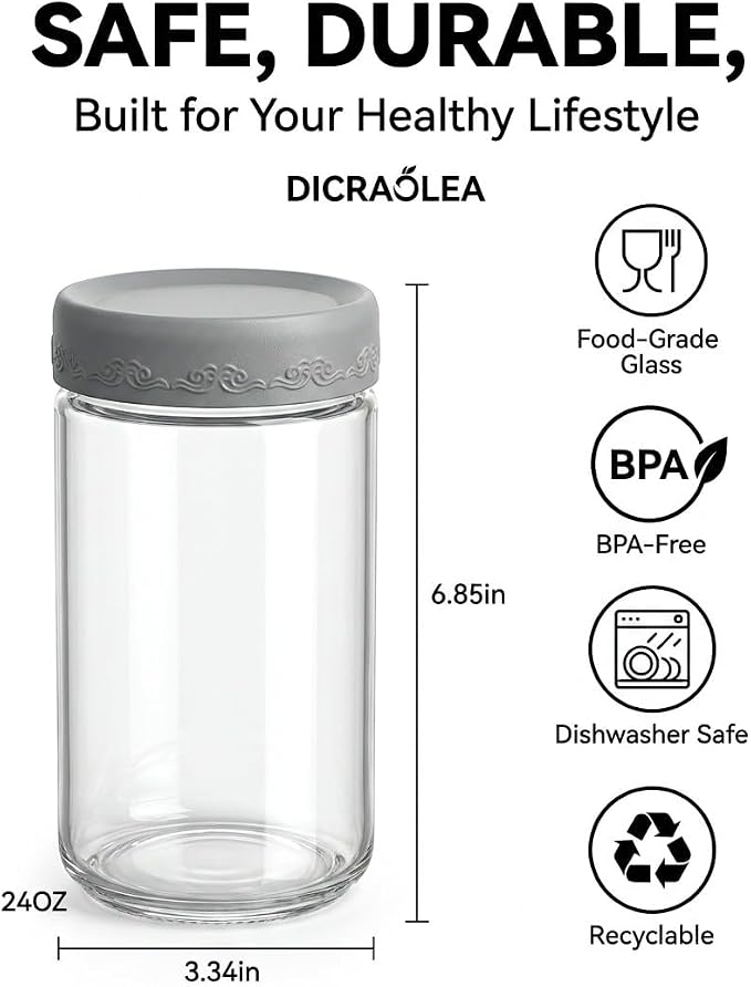 24oz 4Pack Glass Overnight Oats Jars Containers with Airtight Leakproof Lids, Reusable Mason Jars for Meal Prep, Yogurt Parfaits, Smoothies, Salads & Healthy Breakfasts (24 OZ-4-2)