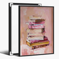 Pastel Book Stack Art Aesthetic Poster Canvas Wall Art Decoration Living Room Home Decor Bedroom Decoration Poster black framed12x18inch
