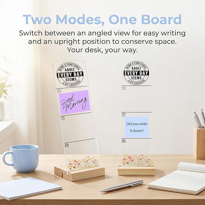 Sticky Note Holder, Monitor Memo Board, Acrylic Post It Note Holder with Wooden Base, Includes 200 Notes, Desk Organizer Sassy Quote